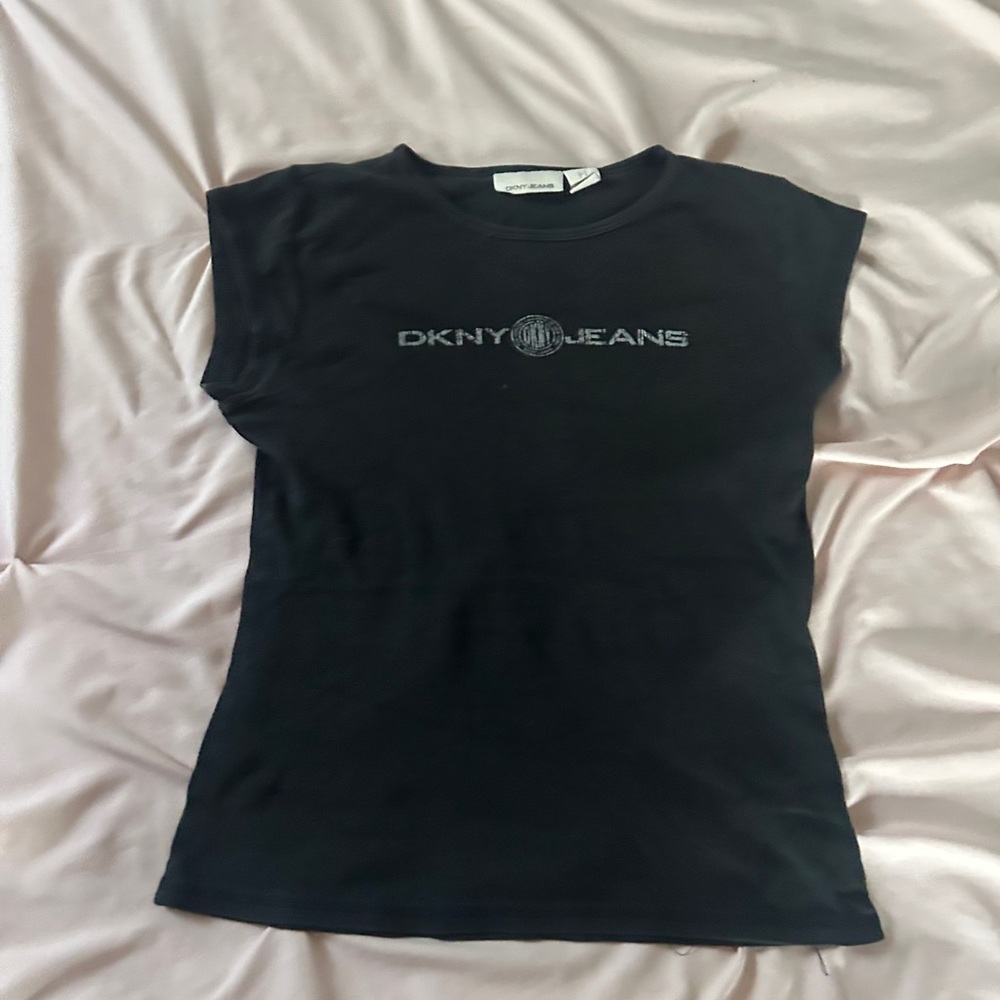 Dkny Black Fitted Cap Sleeve T-Shirt